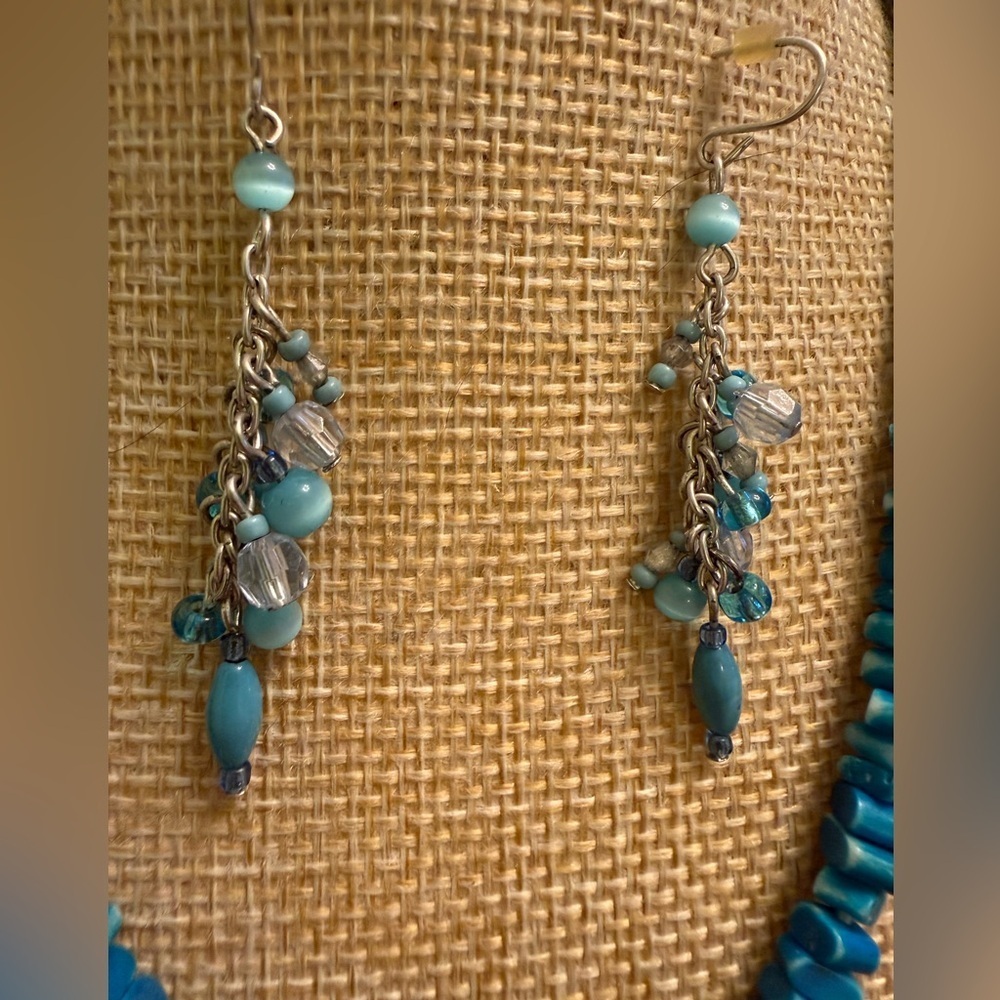 4 Piece Turquoise Blue Bead Necklace & Earring Set, Matching Bracelet and Ring - Picture 6 of 8